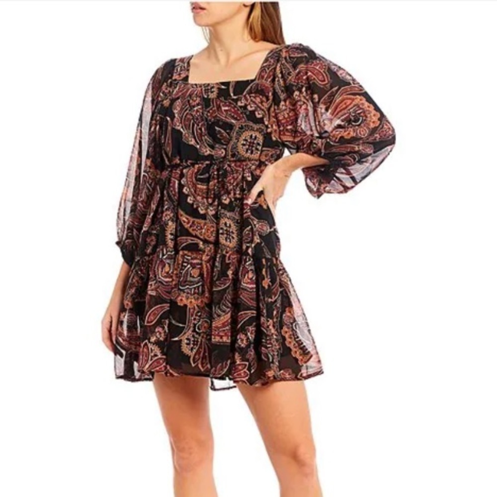 NEW B.O.G. Collective Cassiopeia M Square Neck Lined Long Sleeved Babydoll Dress